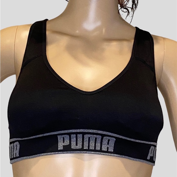 Puma Seamless Sports Bra Black Gray Size Small EUC - Picture 2 of 6